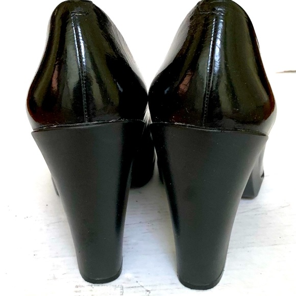 Black real patent leather square toe shoes with platform and light block heels - Picture 4 of 8